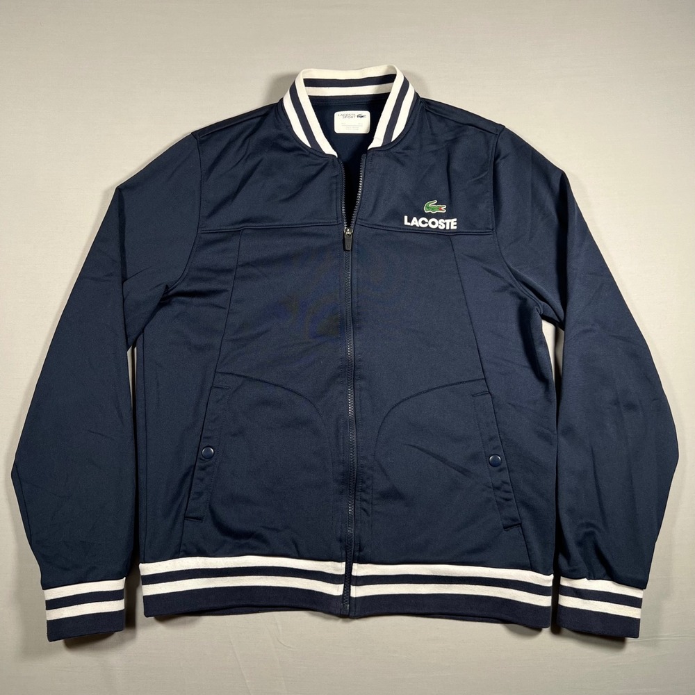 Lacoste Sport Mens Navy Blue Full Zip Track Jacket Bomber Logo Size XL FR 6
